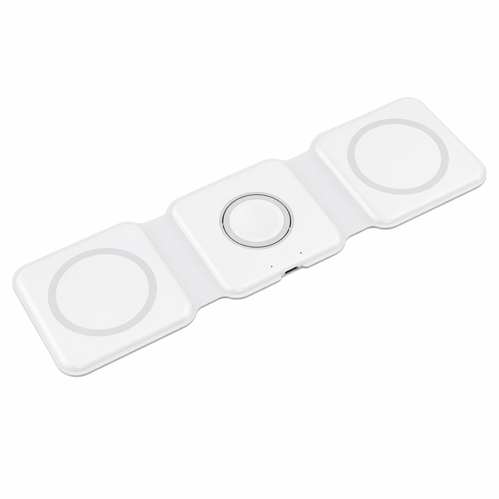 Foldable Wireless Charging Pad with 3-in-1 Compatibility for Multiple Devices White