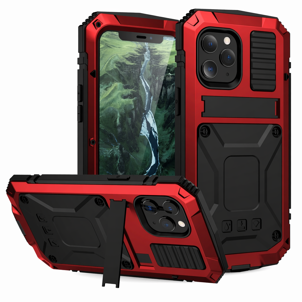 Protective Metal Case with Shockproof Armor and Tempered Glass for iPhone Default