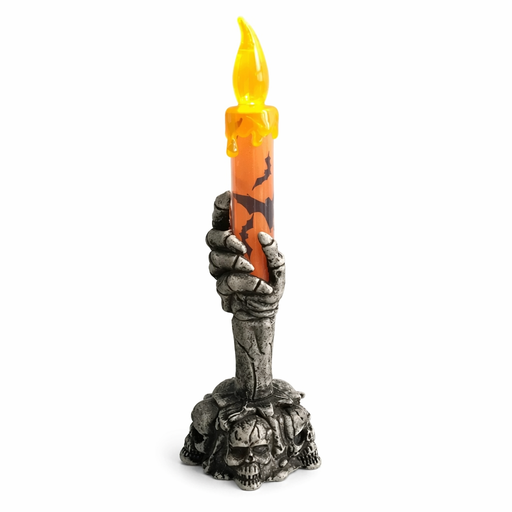 Ghostly Hand LED Candle: Spooky Halloween Decor Orange