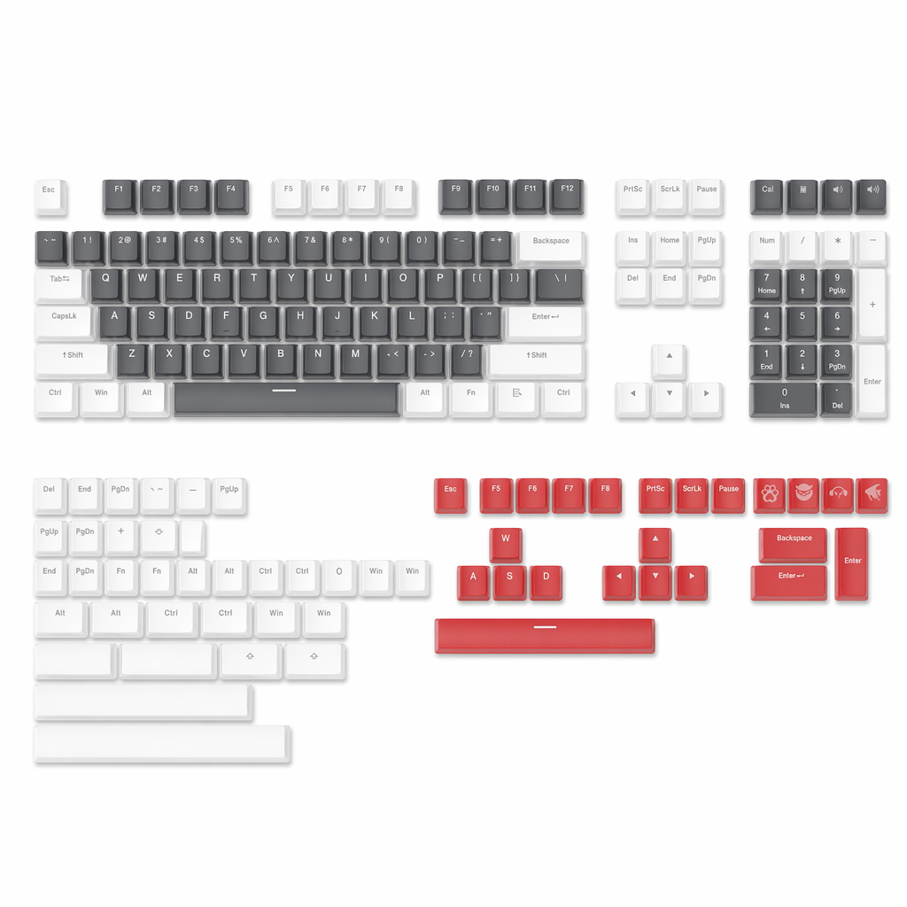 165-key set of Pudding-style keycaps for keyboards Gray White