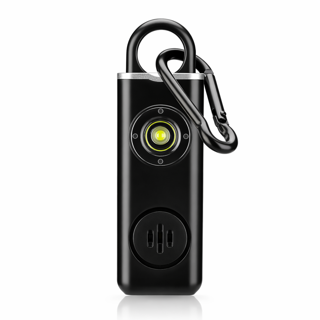Personal Safety Keychain with Rechargeable Alarm and Flashlight Black