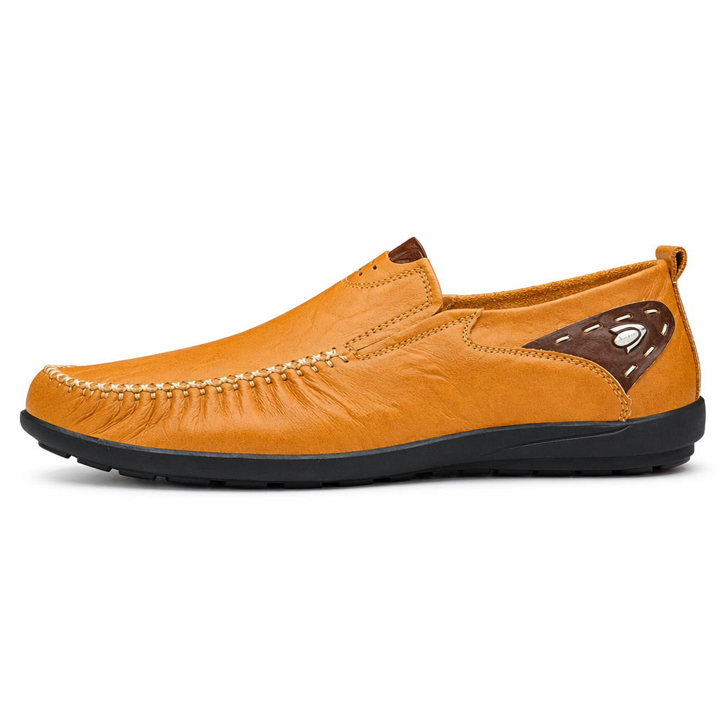 Casual Leather Loafers for Men with Slip-Resistant Rubber Sole Tan