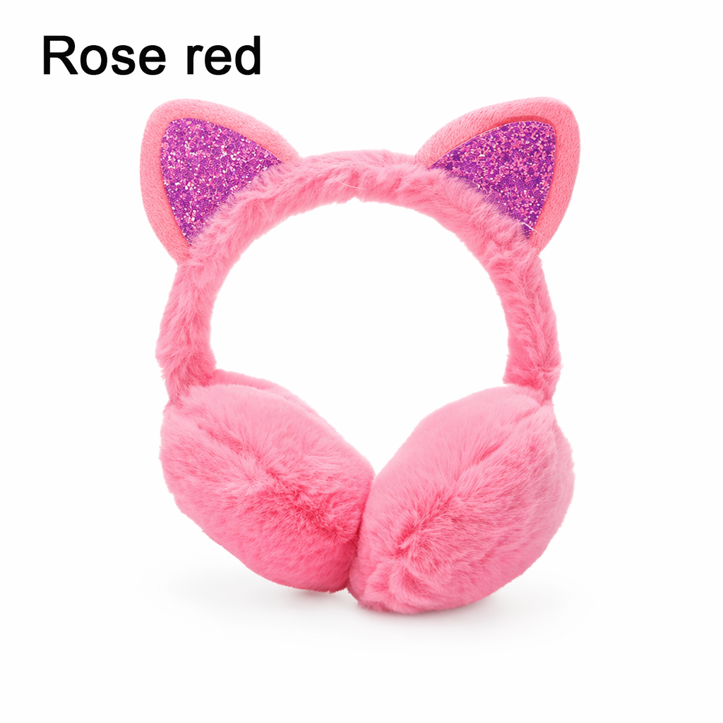 Cat-Themed Cozy Winter Earmuffs Rose Red