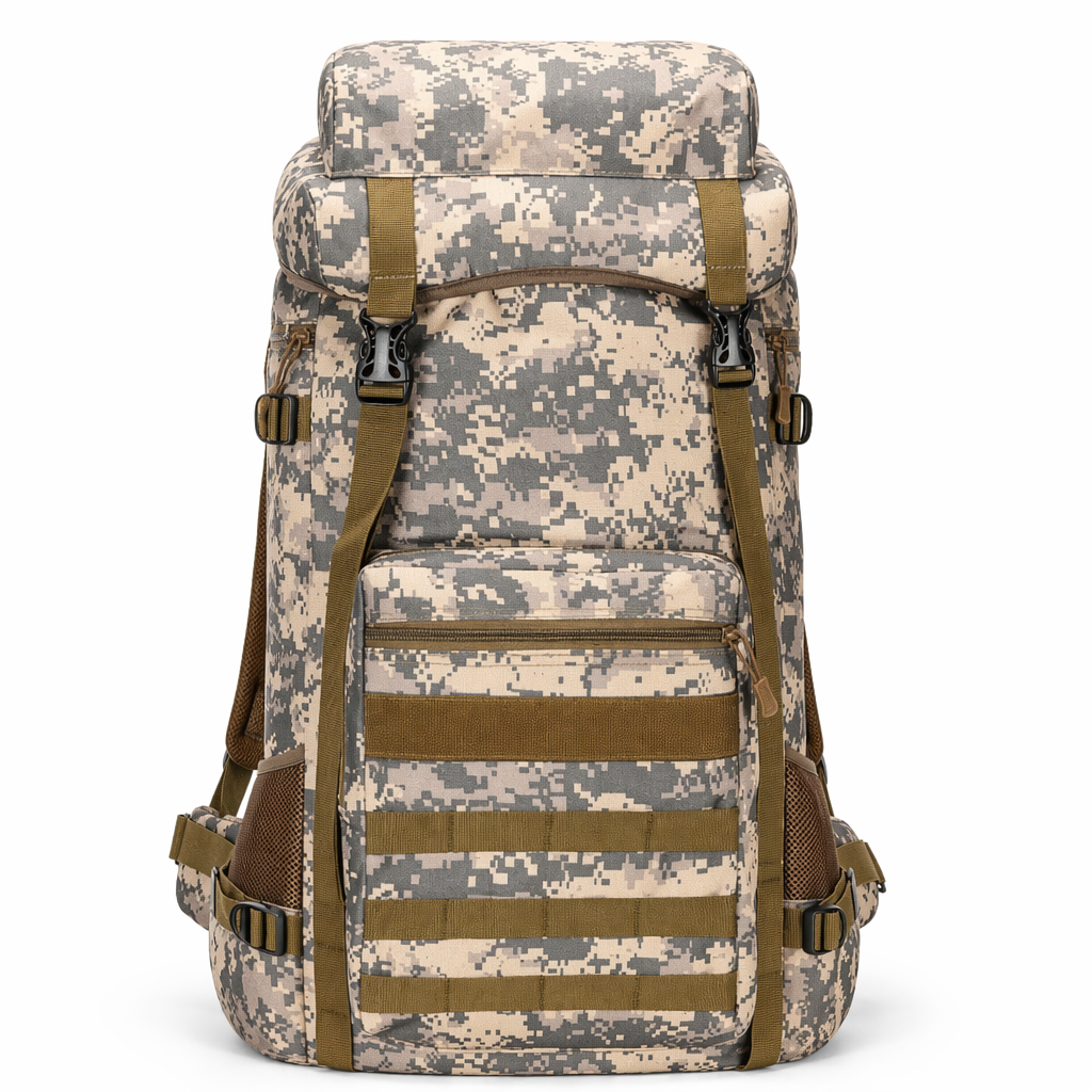 Water-Resistant Military Backpack for Outdoor Camping, 70L Camouflage