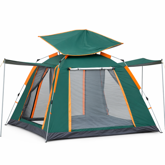 UV-Resistant Waterproof Camping Tent - Spacious Double Layer Design Green