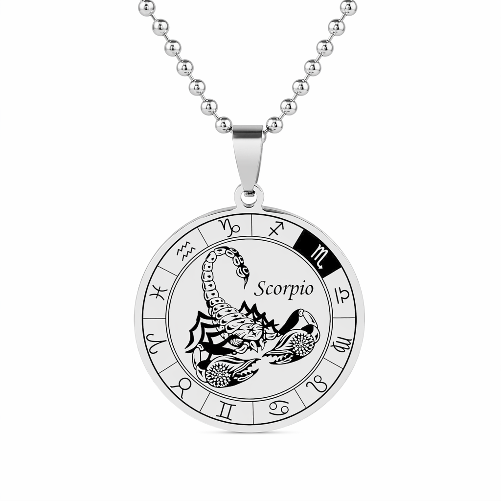 Horoscope Pendant Necklace - Unisex Round Design Scorpio