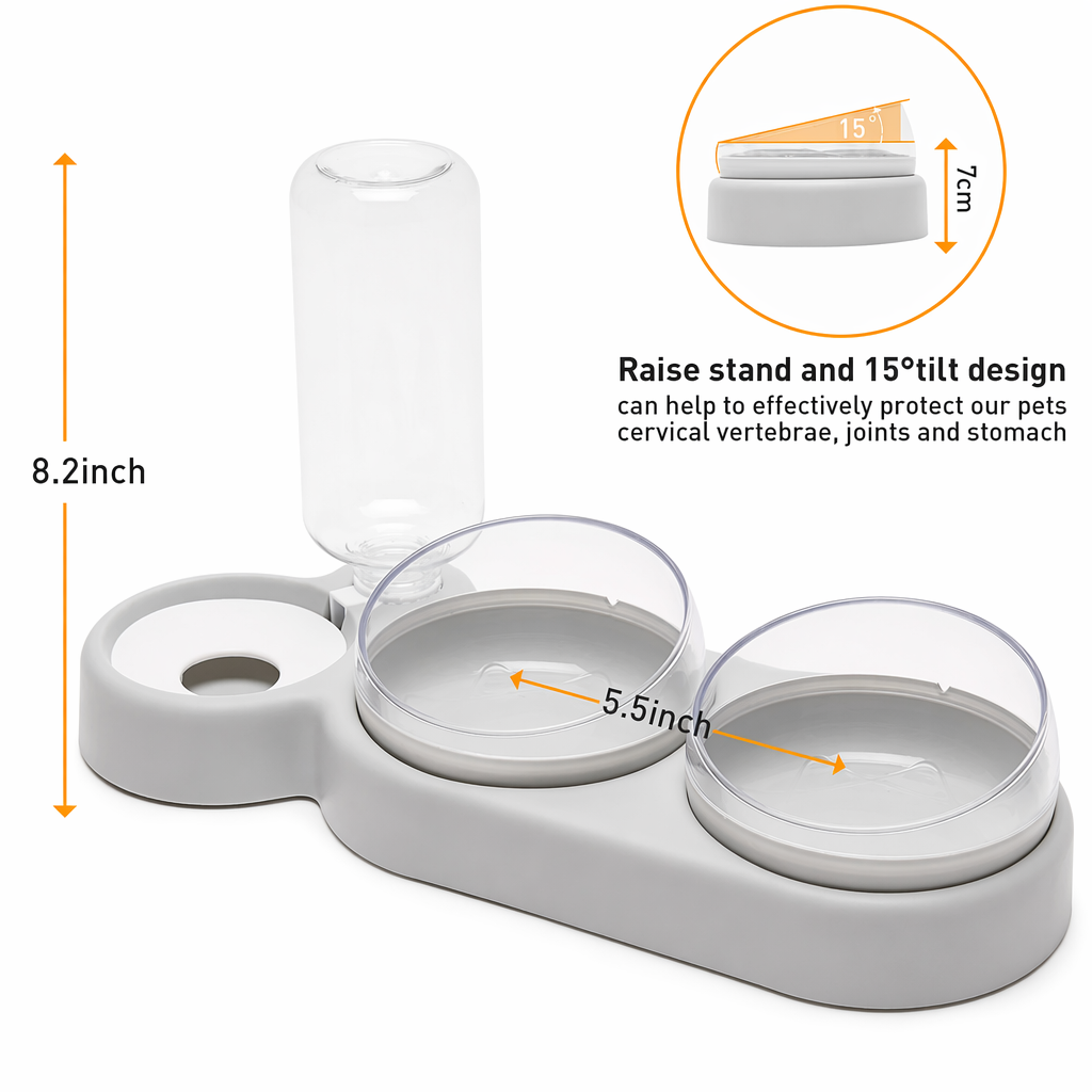 Automatic Tilted Pet Bowl Collection Grey