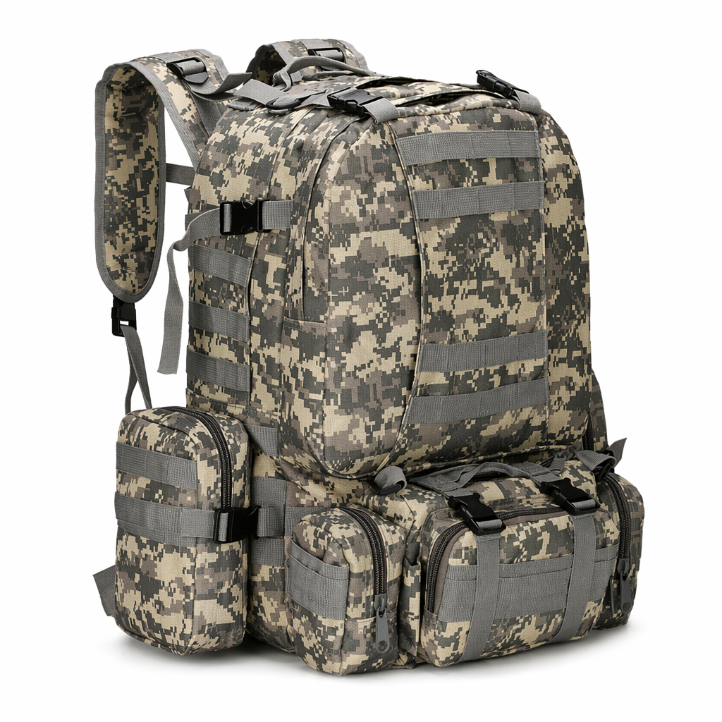 55L Waterproof Backpack for Outdoor Activities with Military-Inspired Design Camouflage