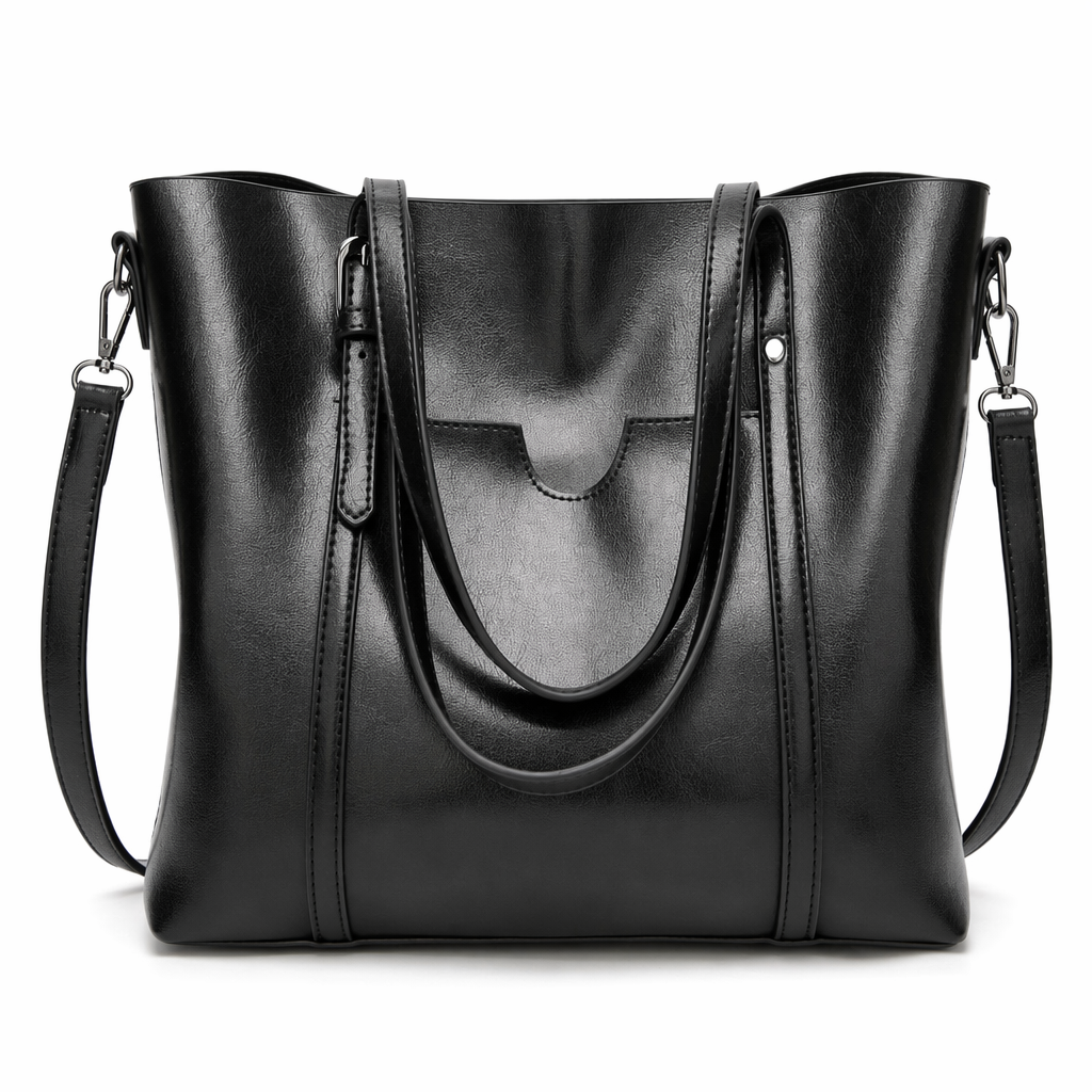 Faux Leather Tote Bag for Women Black