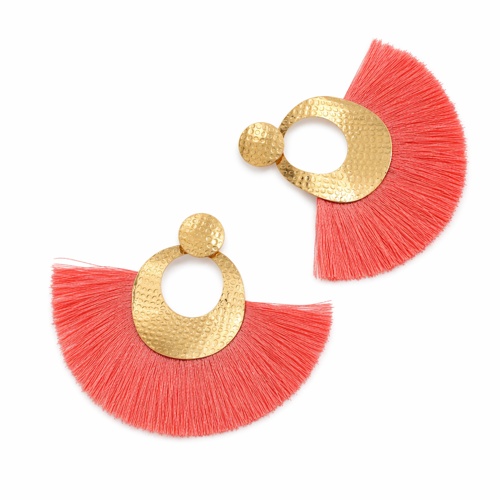 Fan-Shaped Tassel Earrings in a Stunning Gold Pink