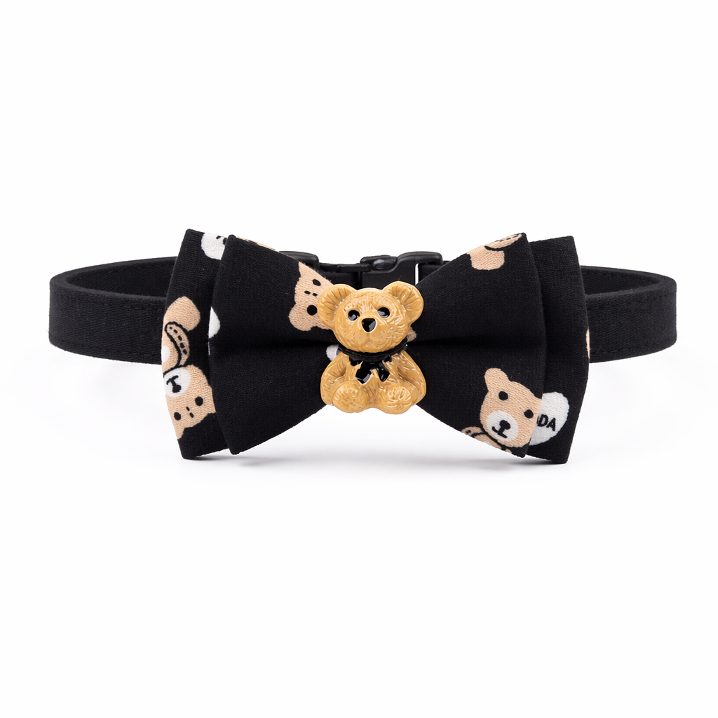 Teddy Bear Pet Collar with Charm Black