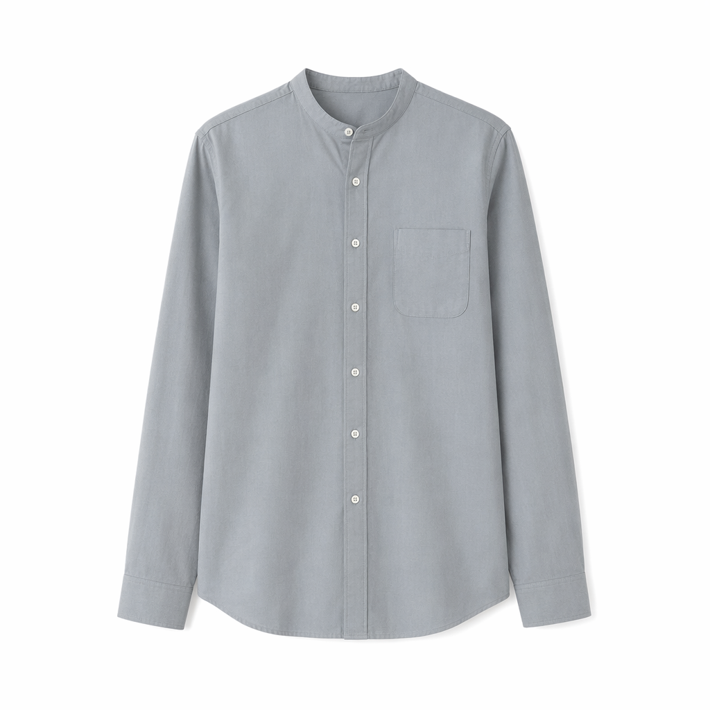 Stand Collar Men's Button-Up Shirt Dark Gray