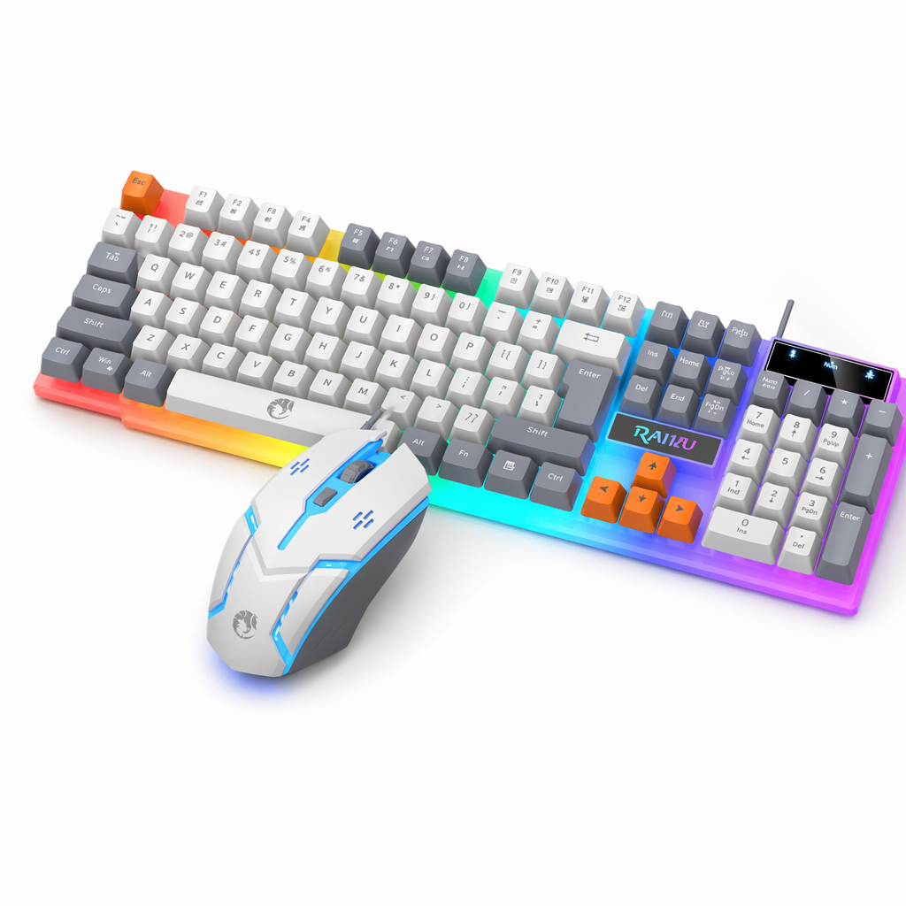 Wired Gaming Keyboard and Mouse Set with 104 LED Keys Whtie Gray