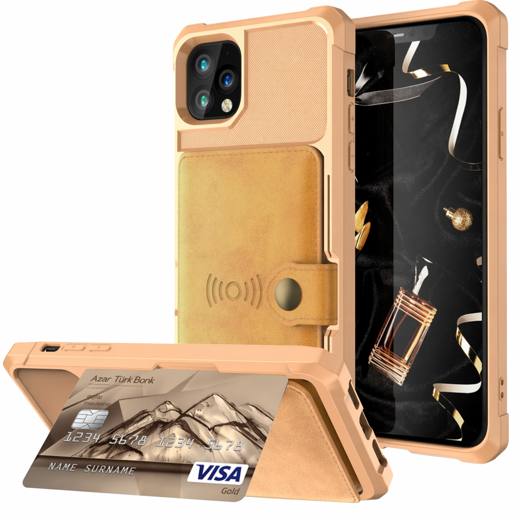 Magnetic Leather Wallet Armor Case for iPhone - Ensuring Complete 360-Degree Protection Yellow