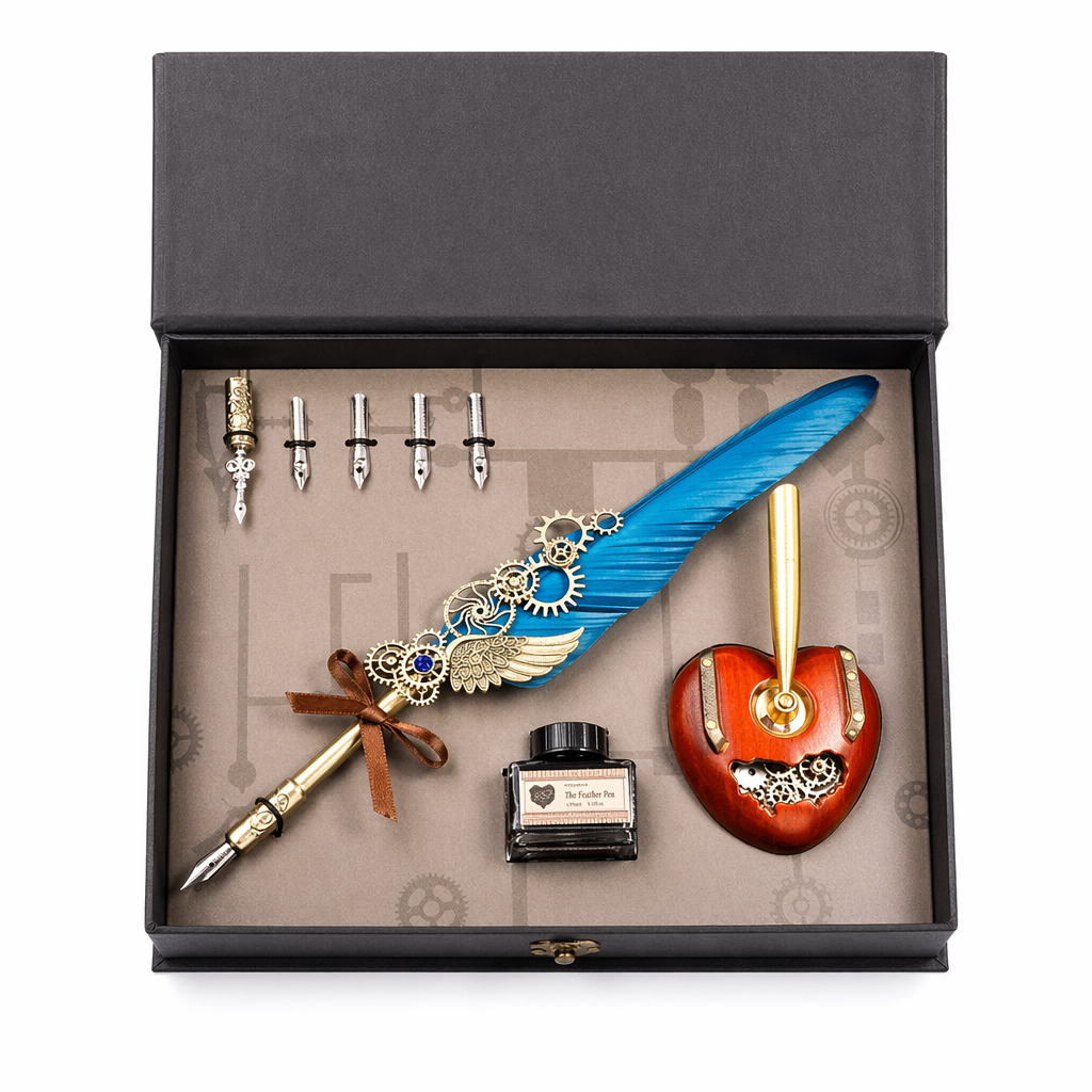 Feather Pen Gift Box Set for Calligraphy Blue