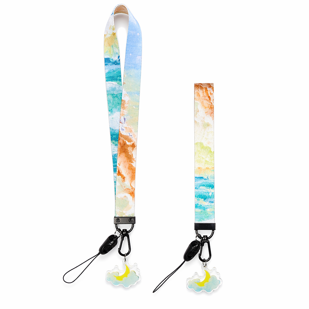 Sky Lanyard Keychains with Cloud Charm Orange