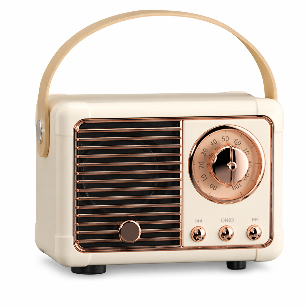 Compact Retro Speakers with Bluetooth and Radio Connectivity White