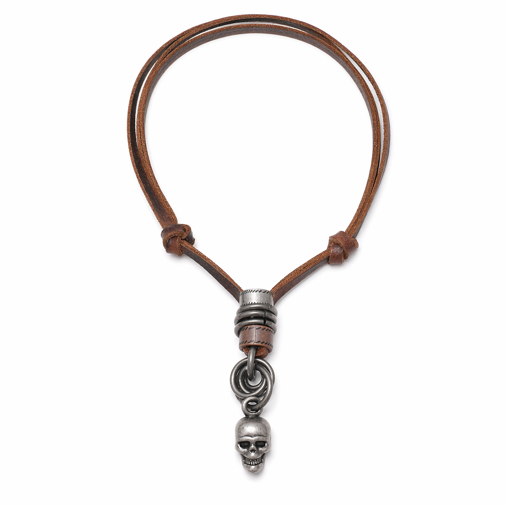 Triangle Charm Adjustable Necklace in Faux Leather Skull