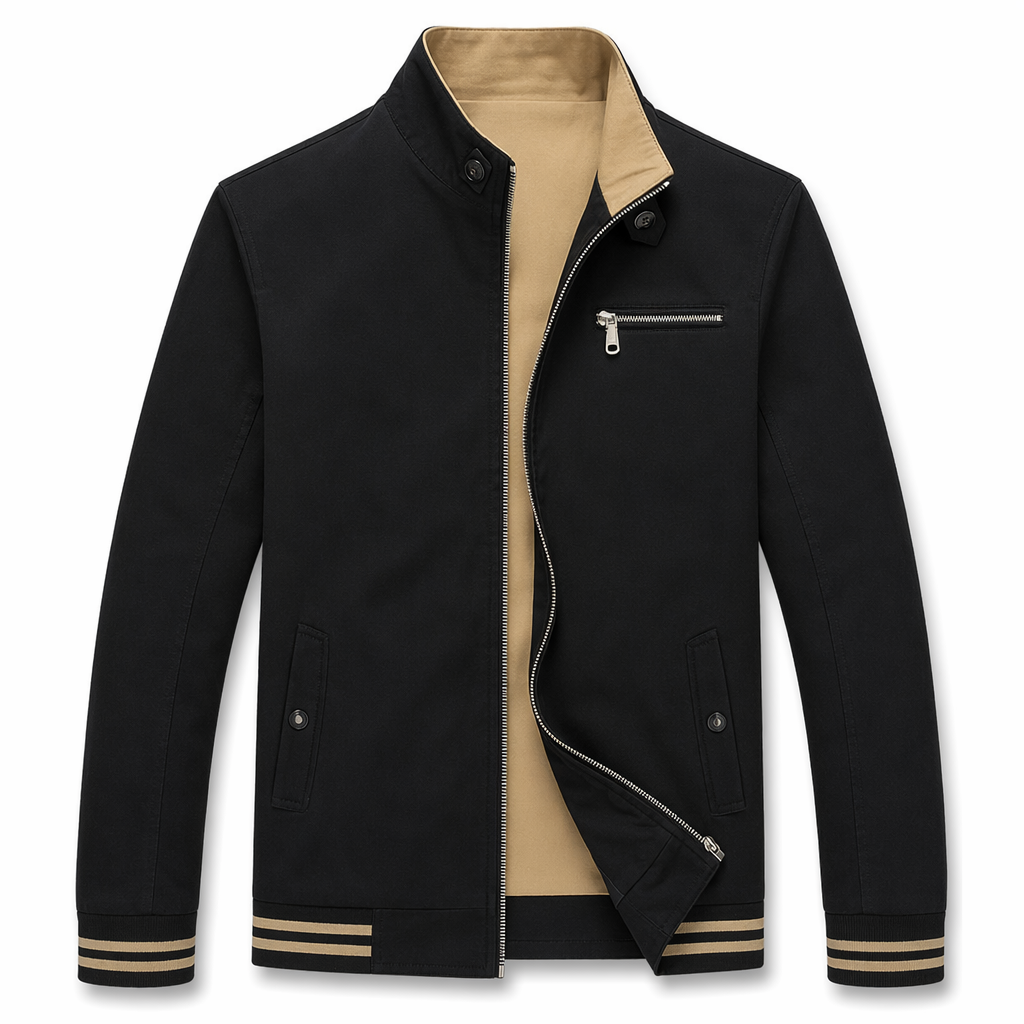 Black Zip-Up Jacket with Stand Collar for Men Default