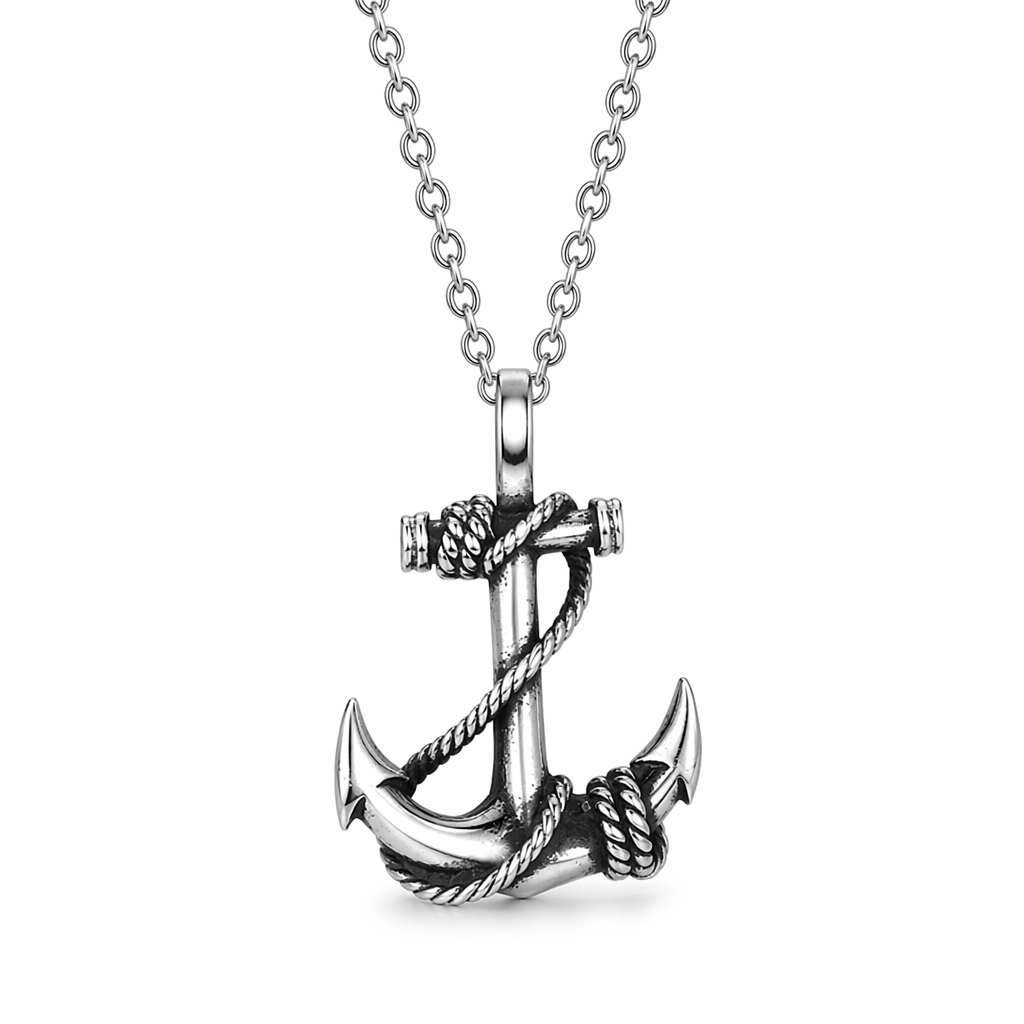 Roped Anchor Necklace Silver