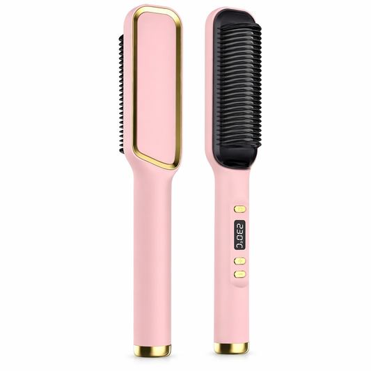 Electric Hair Brush Straightener by Coseey Pink