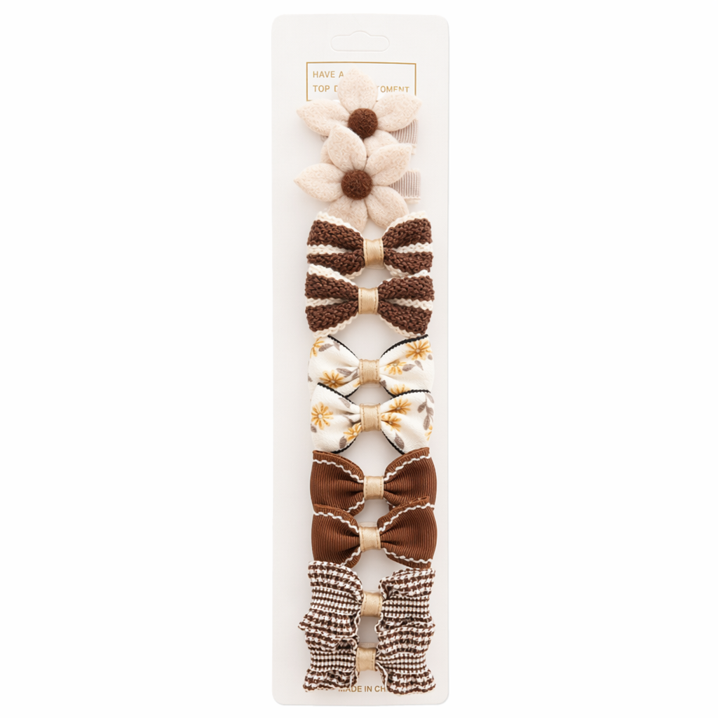 Chic Hair Bow Pins in Neutral Tones 5 Pairs coffee