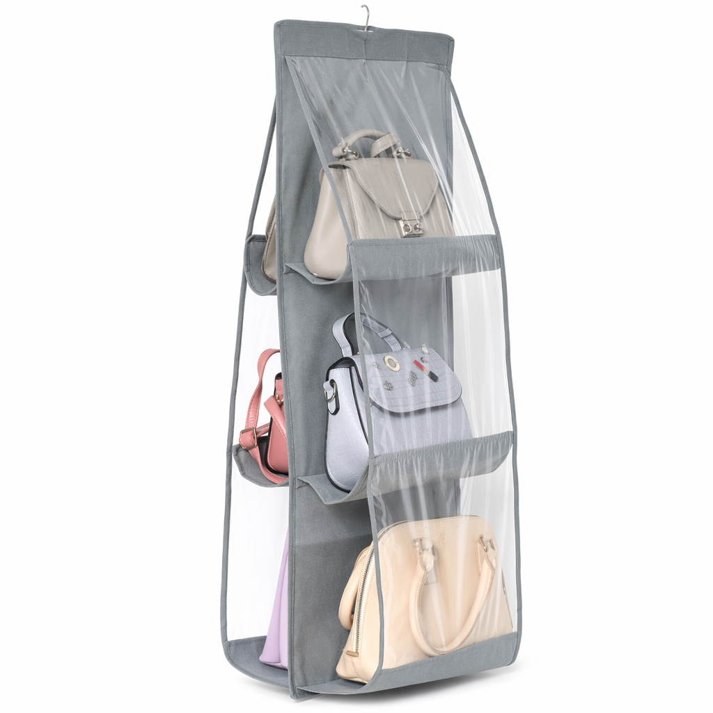 Hanging Handbag Organizer for a Neat and Tidy Closet Grey