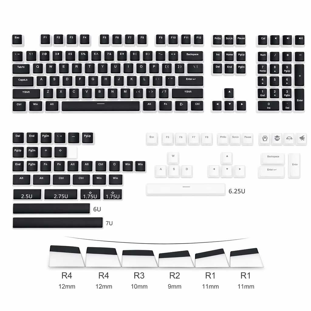 165-key set of Pudding-style keycaps for keyboards Black