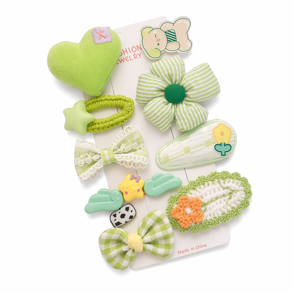 Set of 9 Cute Green Hair Pins Default
