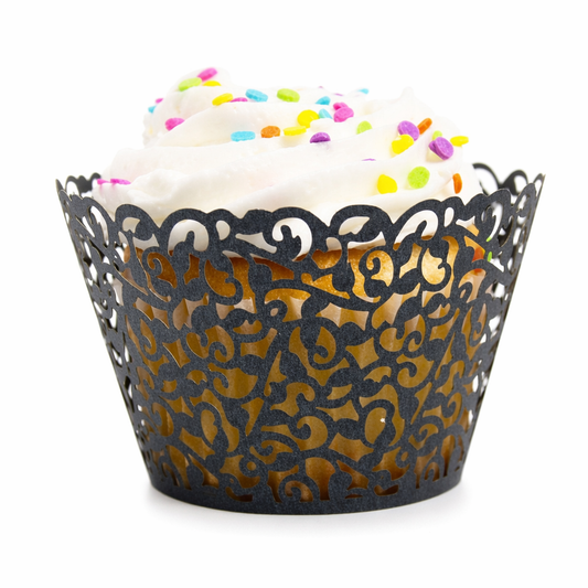 100-piece set of Delicate Vine Laser Cut Cupcake Wrappers Black