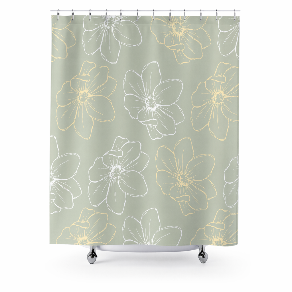 Floral Shower Curtain with a Green Print Default