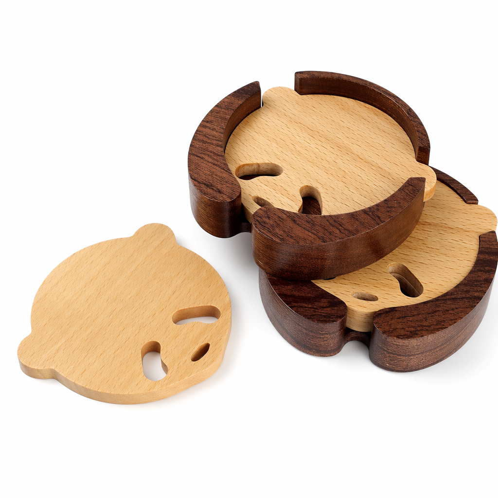 Handcrafted Panda Coaster Set with Stand Default