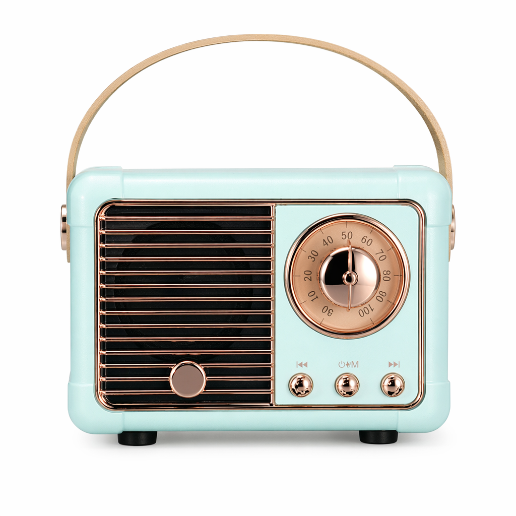 Compact Retro Speakers with Bluetooth and Radio Connectivity Blue
