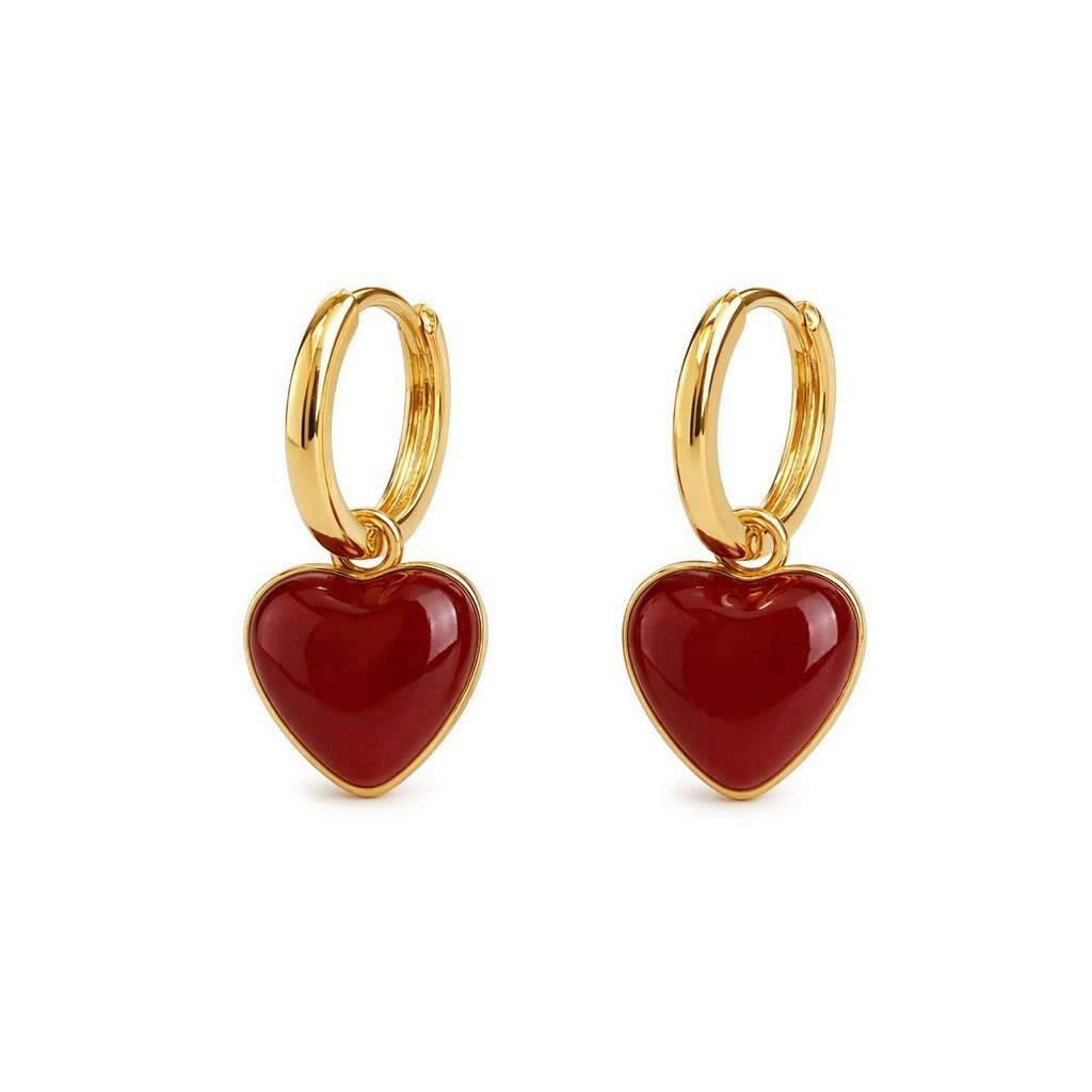 Heart-shaped Vintage Drop Earrings Red Heart