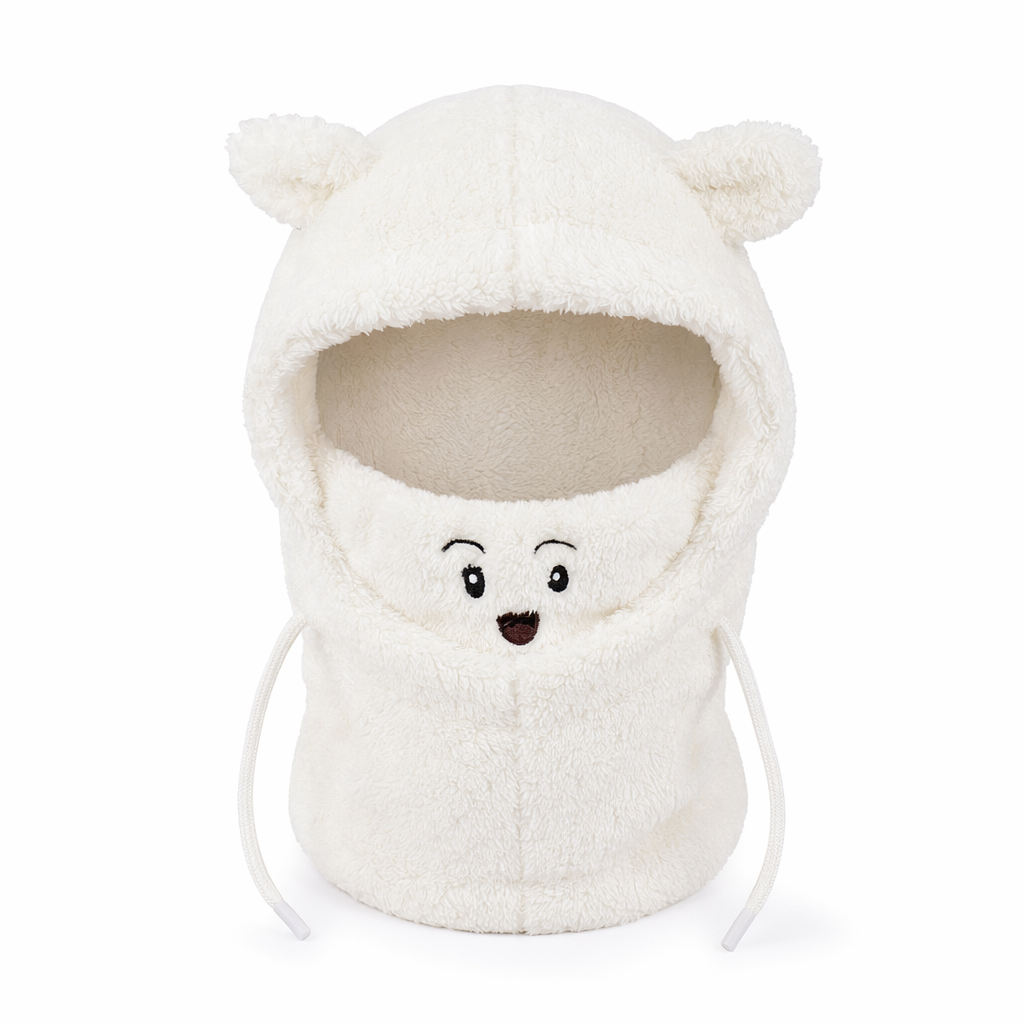 Cartoon Hat with Scarf Attachment for Cold Weather White