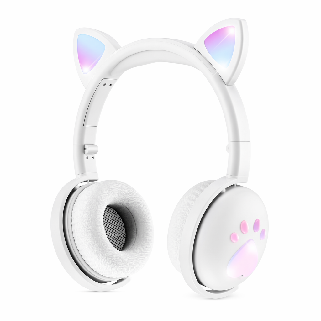 LED Cat Ear Headphones with Immersive Sound White