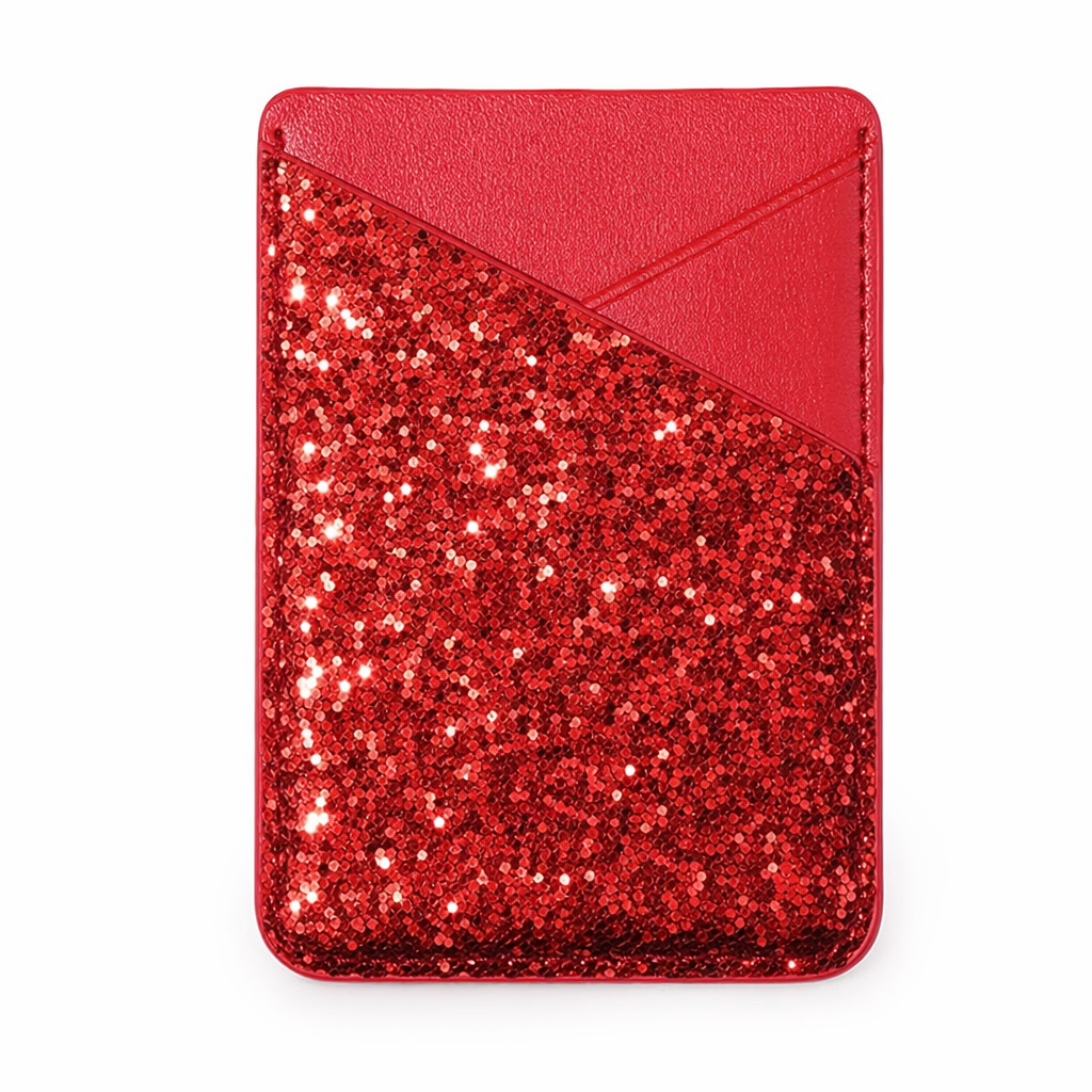 Universal Sparkling Sequins Adhesive Pocket for Mobile Phone Covers Fire Red