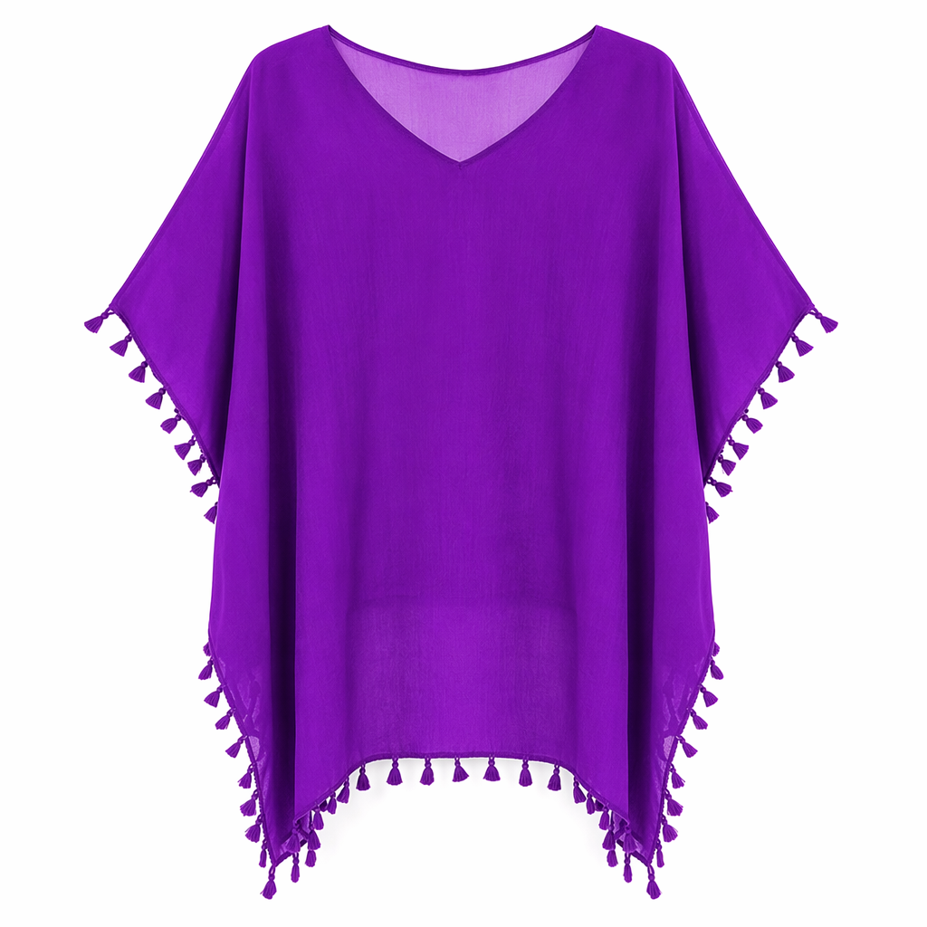 Chiffon Swimsuit Cover Up with Tassels - Perfect for the Summer Beach Purple