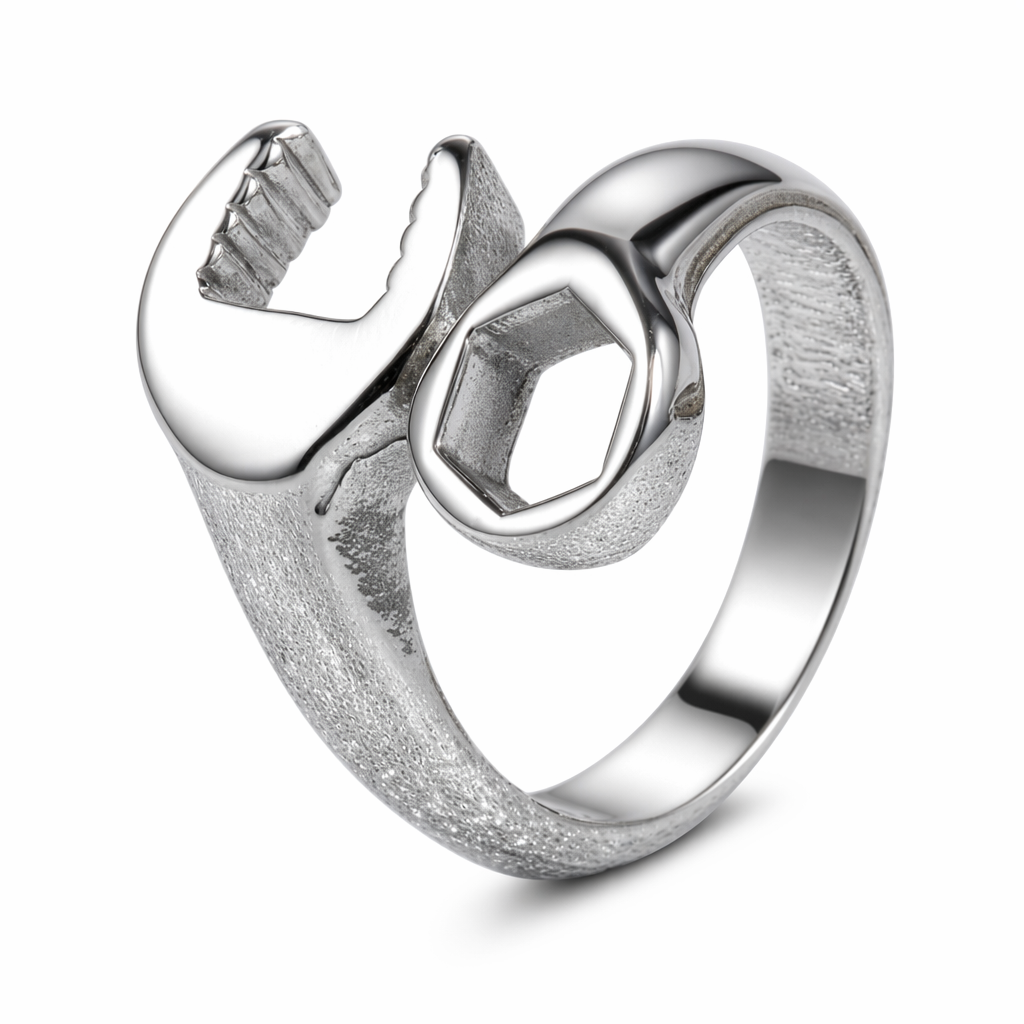 Mechanic's Band Ring for Men Silver