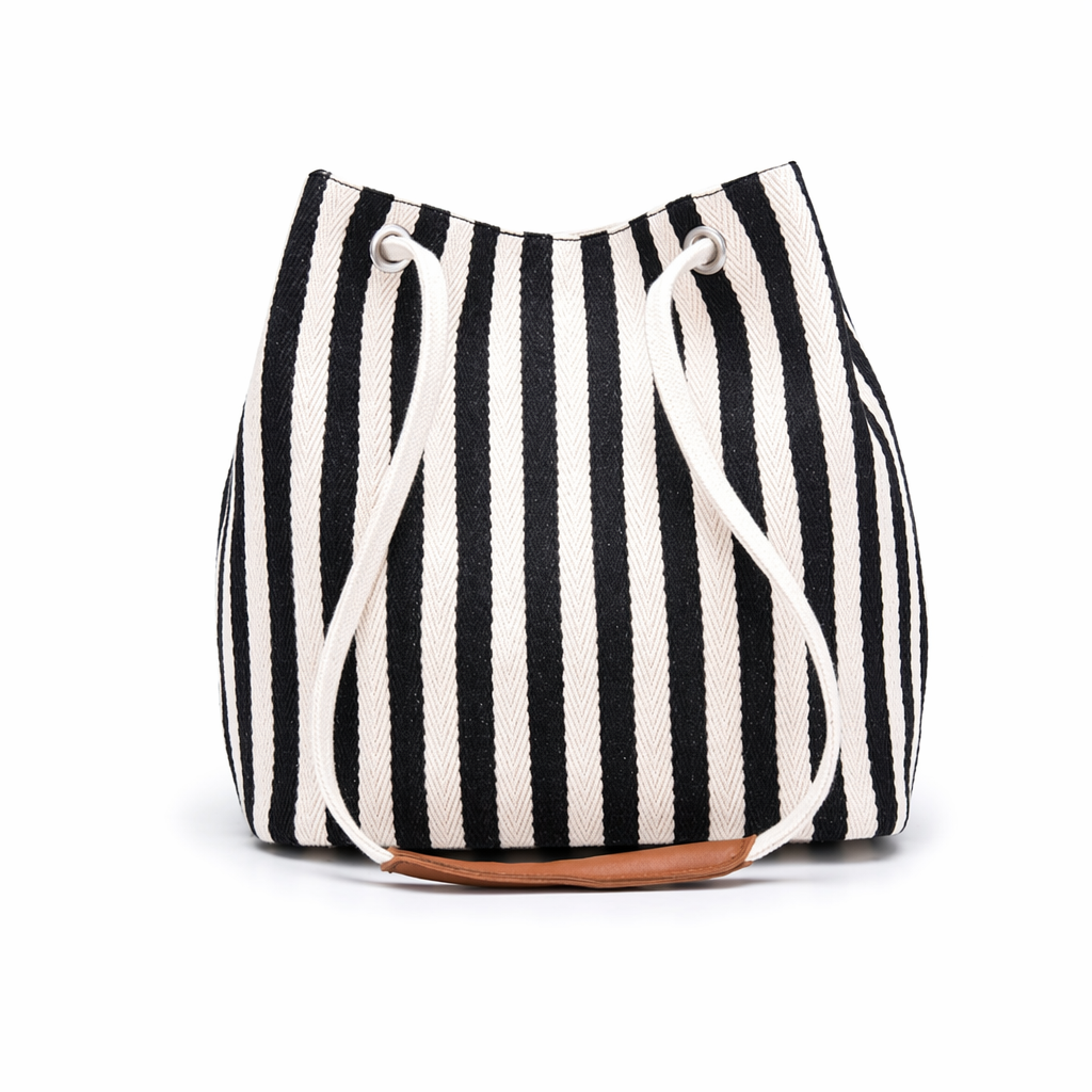 Canvas Striped Tote for Women Black