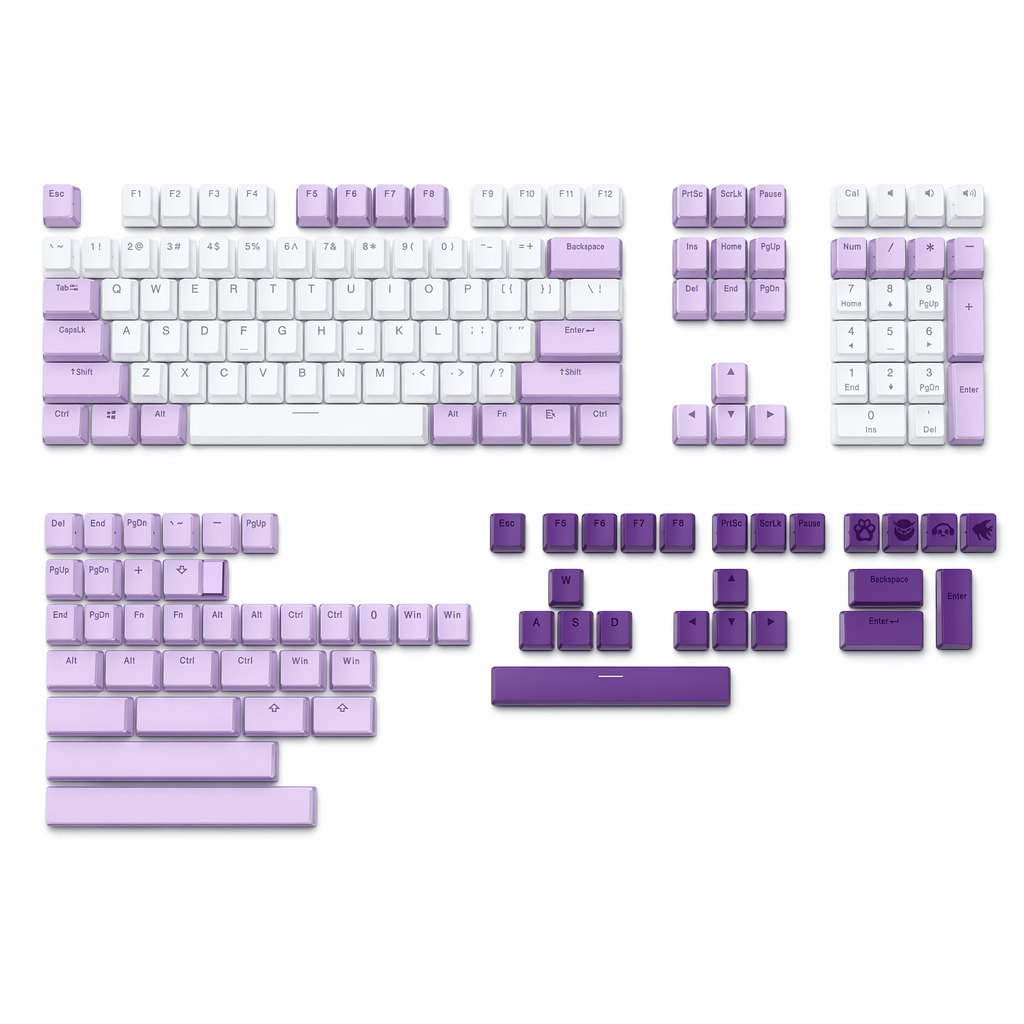 165-key set of Pudding-style keycaps for keyboards White Purple