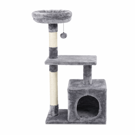 3 Level Cat Scratching Tree House Gray
