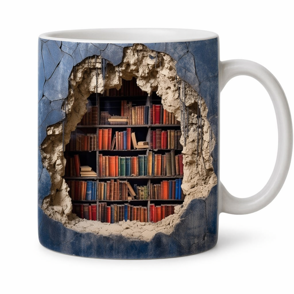 Coffee Mug with a 3D Bookshelf Design A