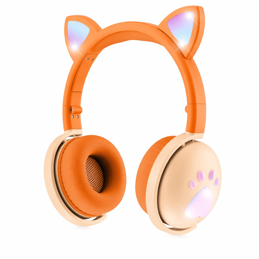 LED Cat Ear Headphones with Immersive Sound Orange
