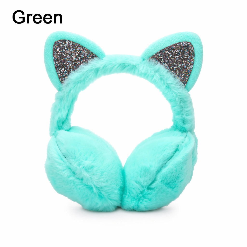 Cat-Themed Cozy Winter Earmuffs Green