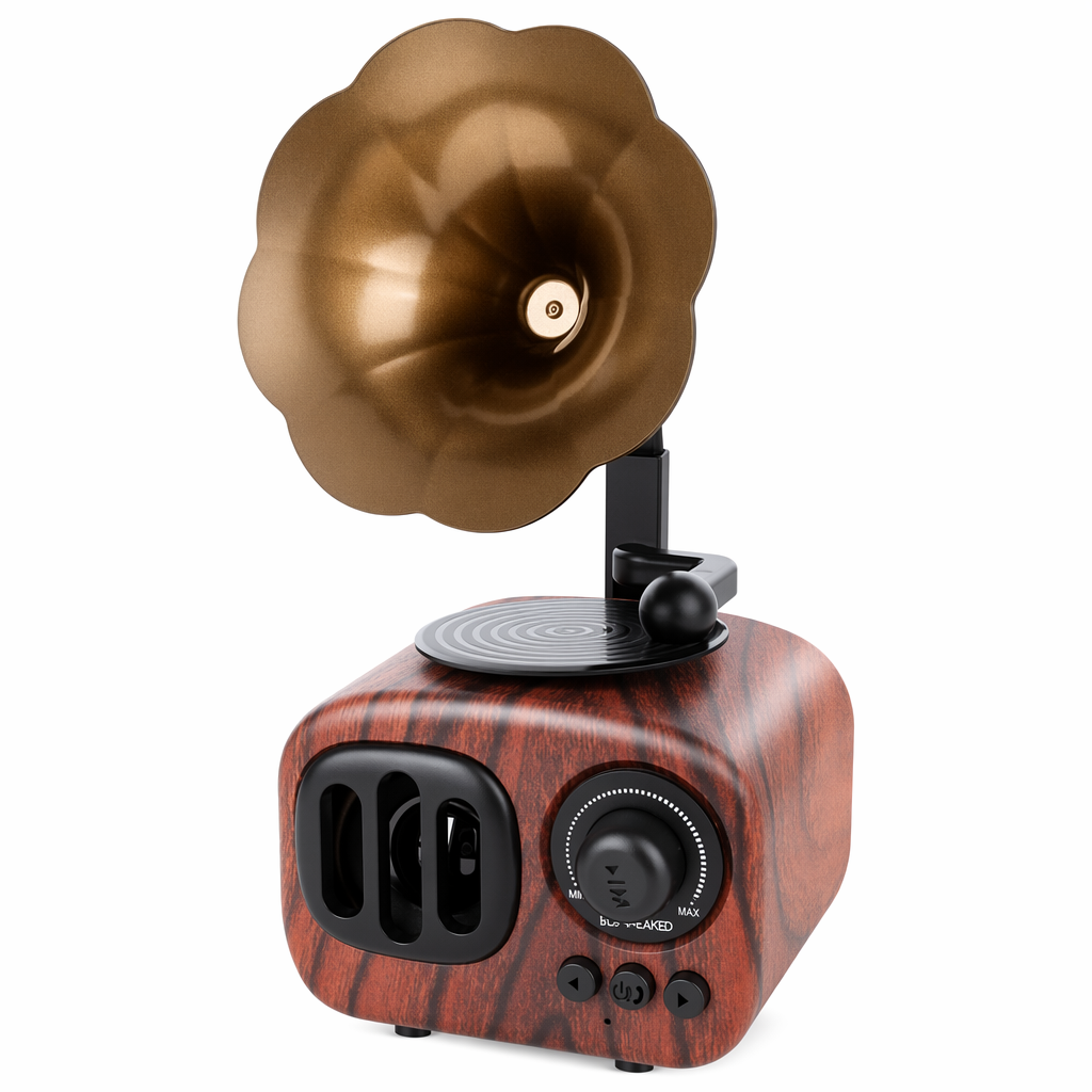 True Wireless Bluetooth Mini Speaker with Microphone - Vintage Radio Edition Burgundy