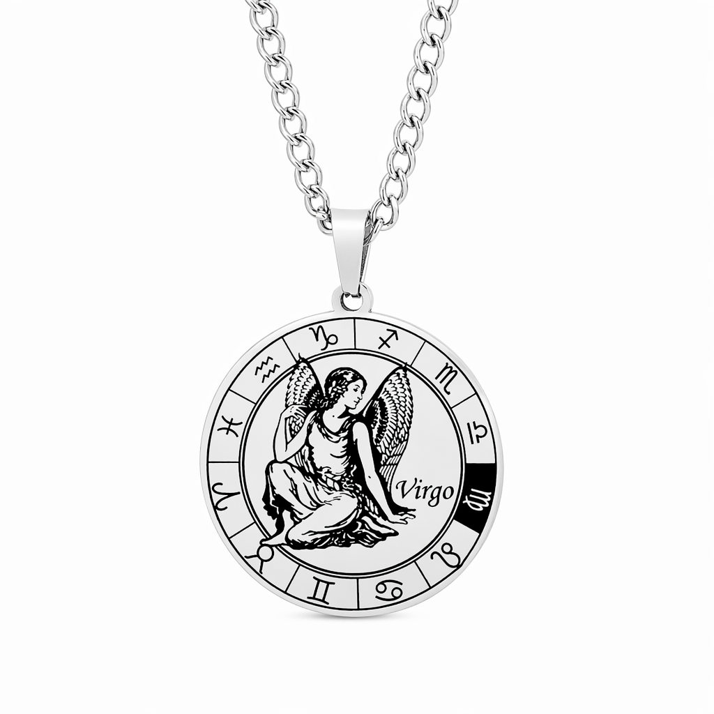 Horoscope Pendant Necklace - Unisex Round Design Virgo