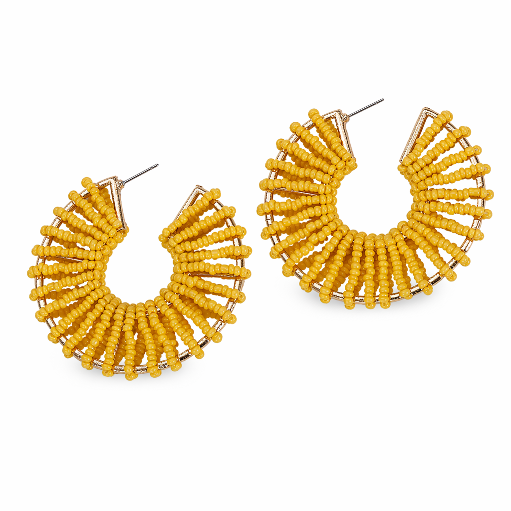 Colorful Round Beaded Earrings Yellow