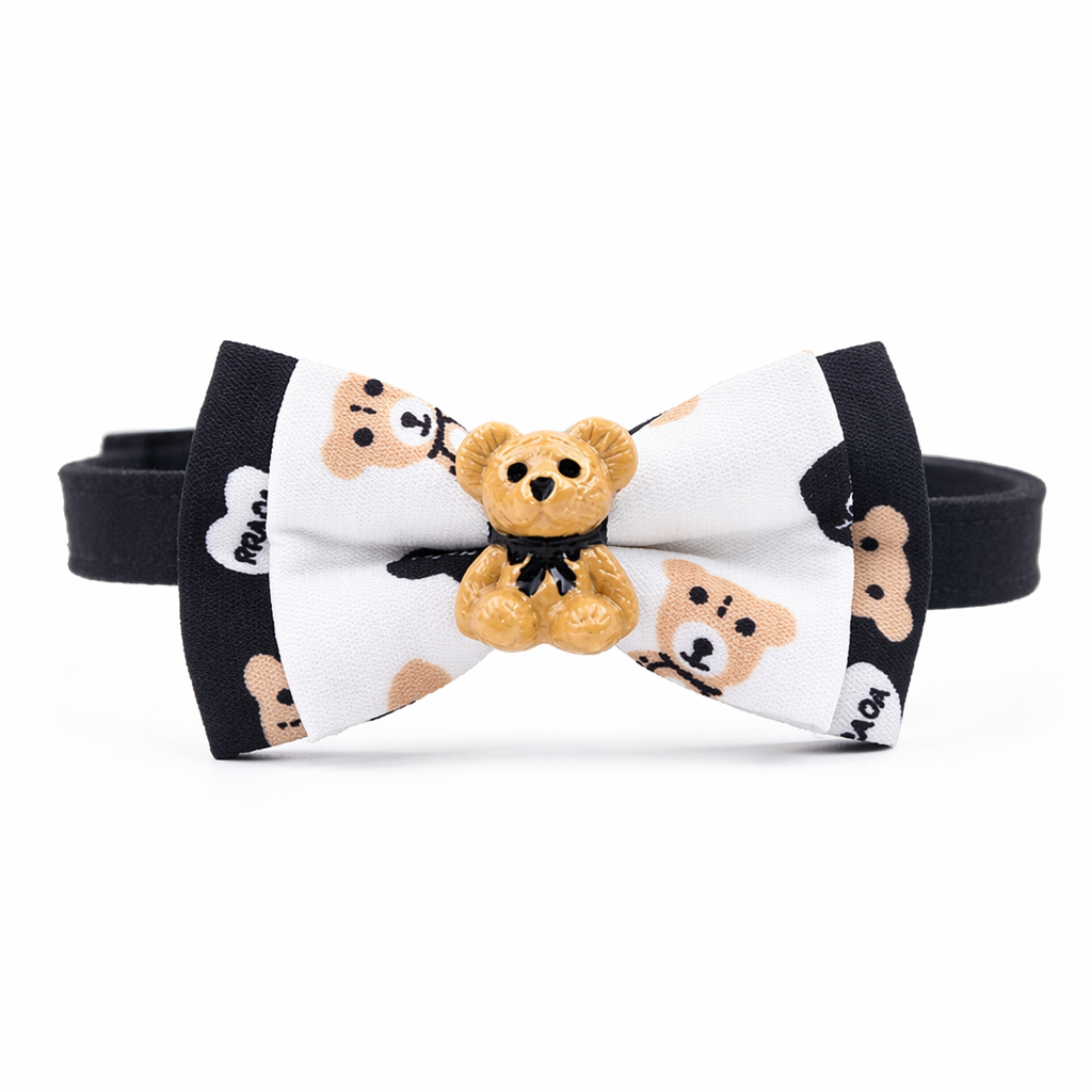 Teddy Bear Pet Collar with Charm White