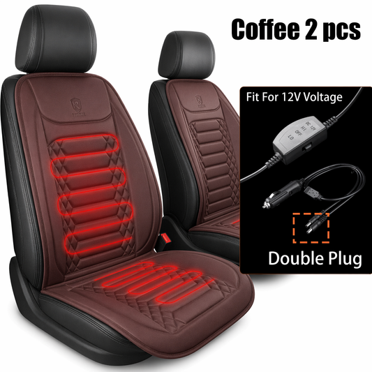 12V Set of 2 Heated Mats for Winter Car Seats Coffee